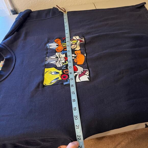 Looney Tunes Vintage Blue Cotton Embroidered Pullover Sweater Size Large - Picture 11 of 13